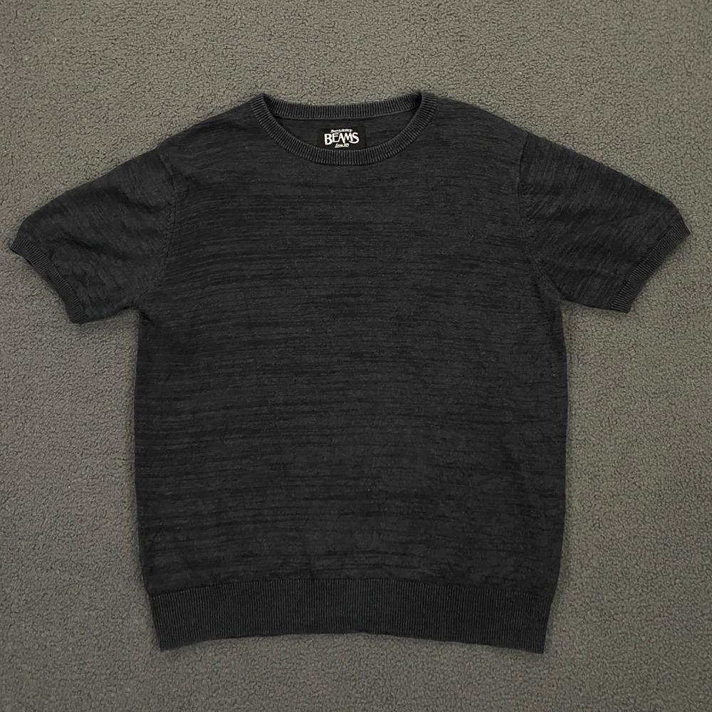 Beams Sweater Womens Medium Heather Gray Cotton Linen Short Sleeve Knit Japan